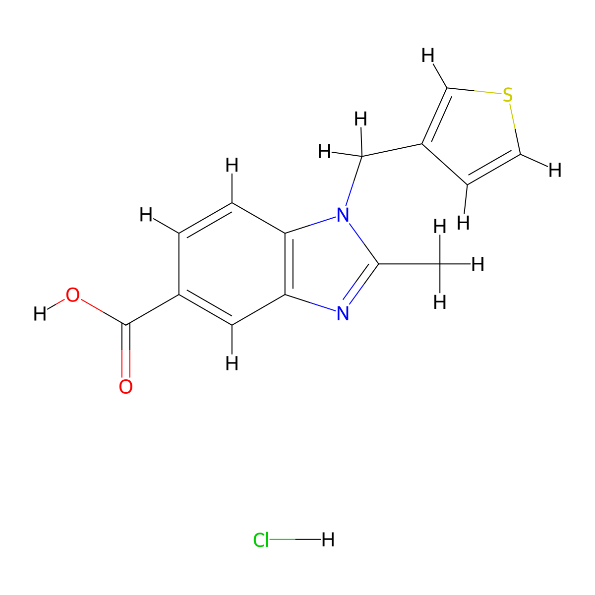 2-methyl-1-(thiophen-3-ylmethyl)-1H-1,3-benzodiazole-5-carboxylic acid hydrochloride molecular structure, CAS 1797170-85-4