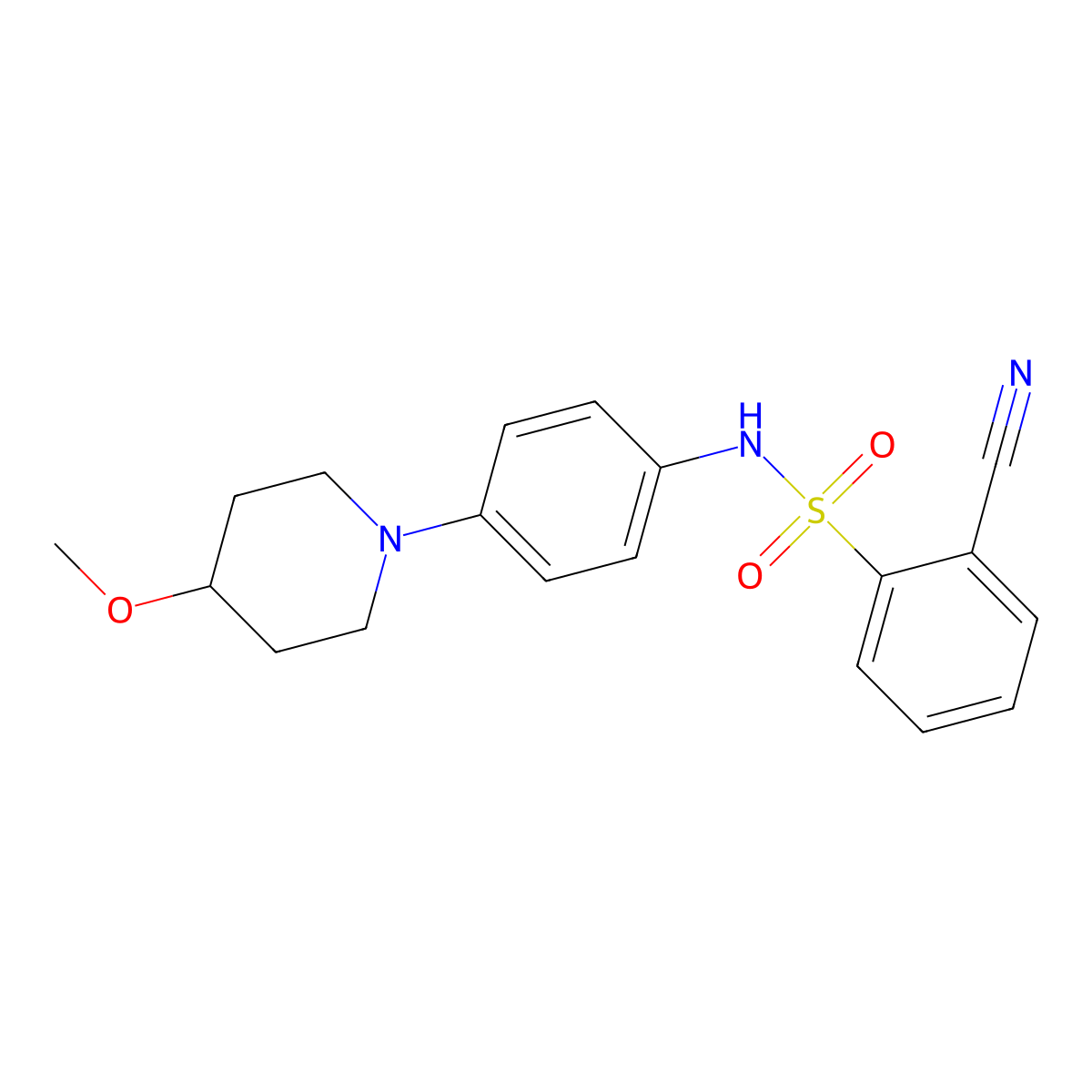 2-cyano-N-(4-(4-methoxypiperidin-1-yl)phenyl)benzenesulfonamide molecular structure, CAS 1797171-49-3