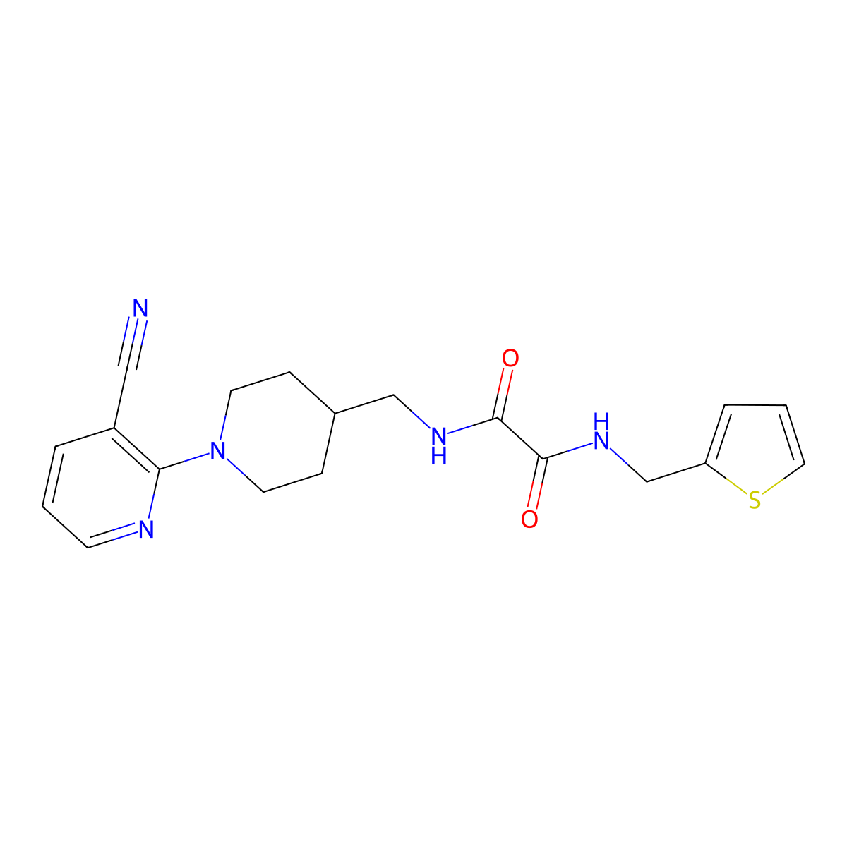 N1-((1-(3-cyanopyridin-2-yl)piperidin-4-yl)methyl)-N2-(thiophen-2-ylmethyl)oxalamide molecular structure, CAS 1797171-63-1