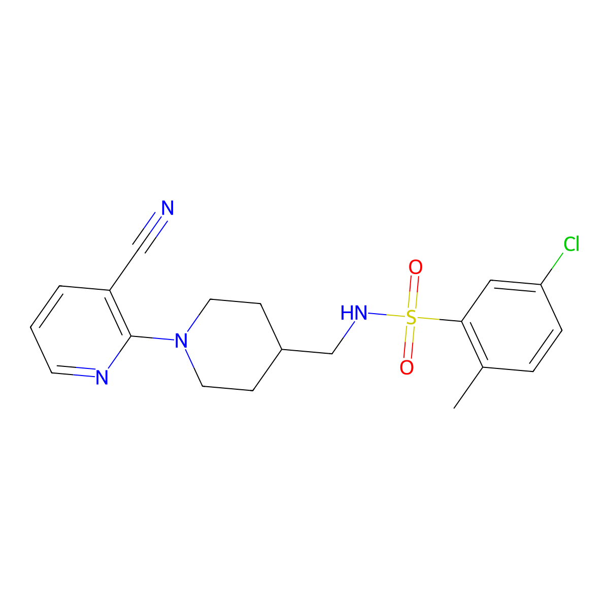 5-chloro-N-((1-(3-cyanopyridin-2-yl)piperidin-4-yl)methyl)-2-methylbenzenesulfonamide molecular structure, CAS 1797171-92-6