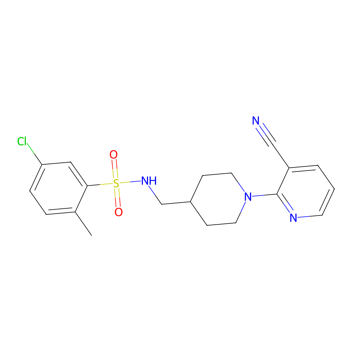 5-chloro-N-((1-(3-cyanopyridin-2-yl)piperidin-4-yl)methyl)-2-methylbenzenesulfonamide molecular structure, CAS 1797171-92-6
