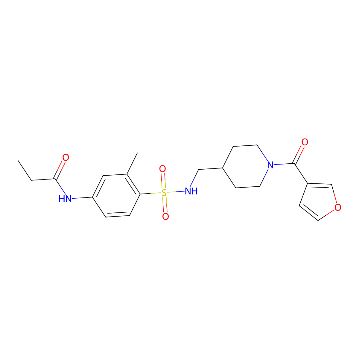 N-(4-(N-((1-(furan-3-carbonyl)piperidin-4-yl)methyl)sulfamoyl)-3-methylphenyl)propionamide molecular structure, CAS 1797172-79-2