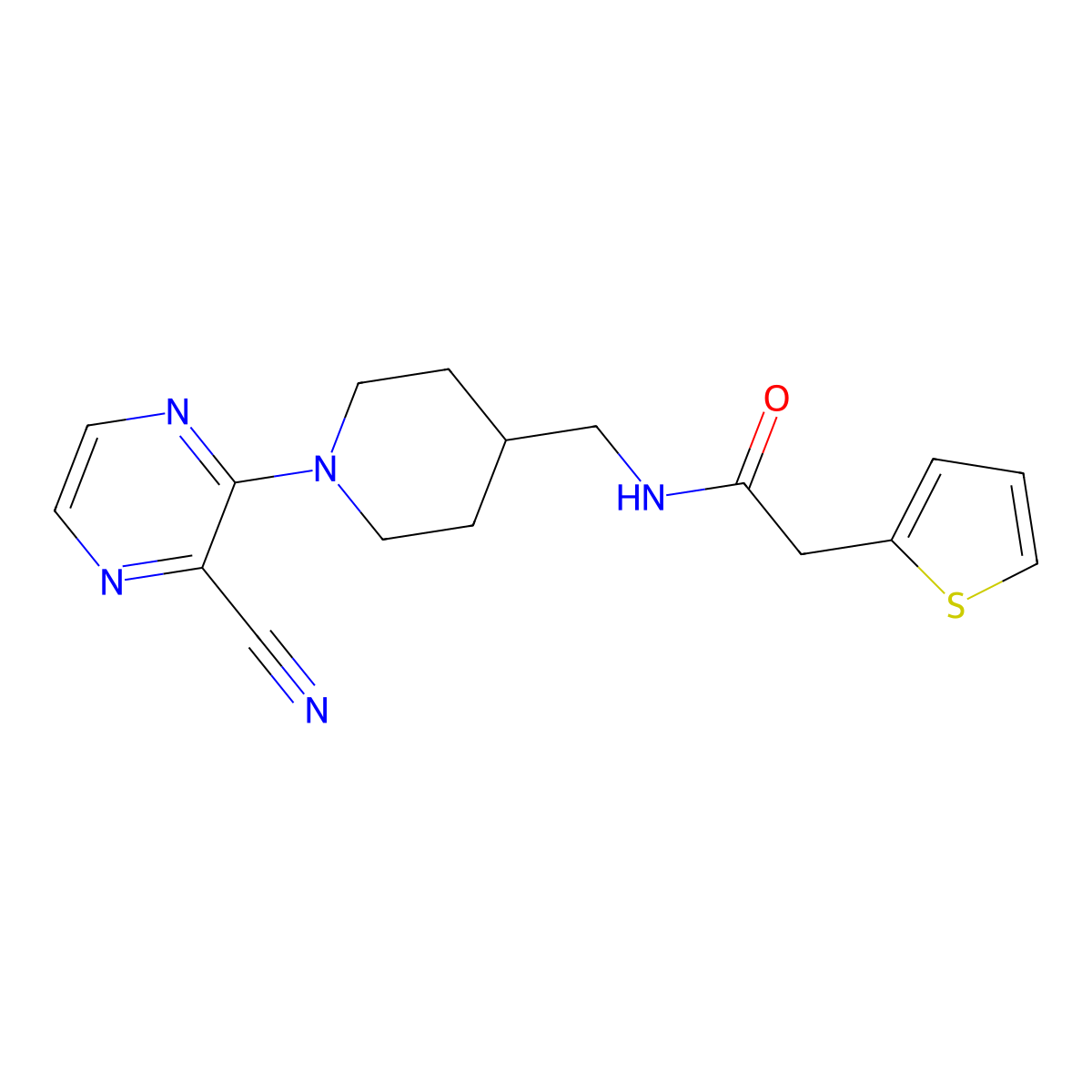 N-((1-(3-cyanopyrazin-2-yl)piperidin-4-yl)methyl)-2-(thiophen-2-yl)acetamide molecular structure, CAS 1797172-86-1