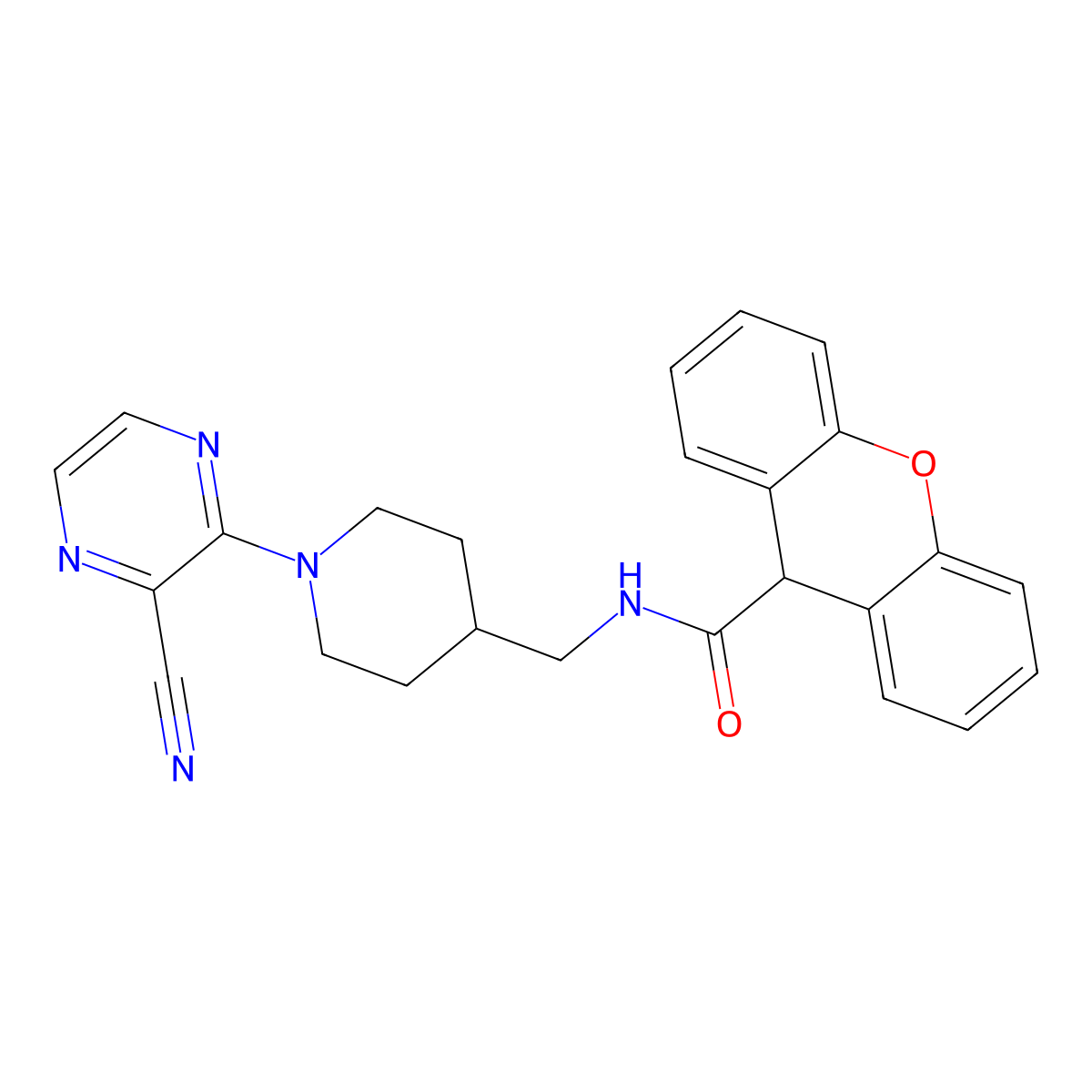 N-((1-(3-cyanopyrazin-2-yl)piperidin-4-yl)methyl)-9H-xanthene-9-carboxamide molecular structure, CAS 1797172-92-9