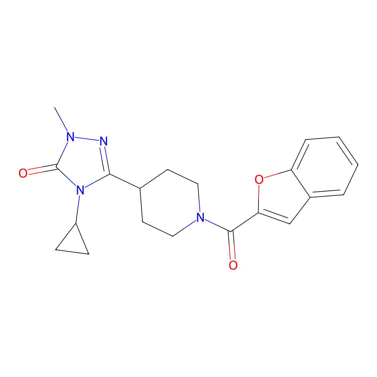 3-(1-(benzofuran-2-carbonyl)piperidin-4-yl)-4-cyclopropyl-1-methyl-1H-1,2,4-triazol-5(4H)-one molecular structure, CAS 1797174-37-8