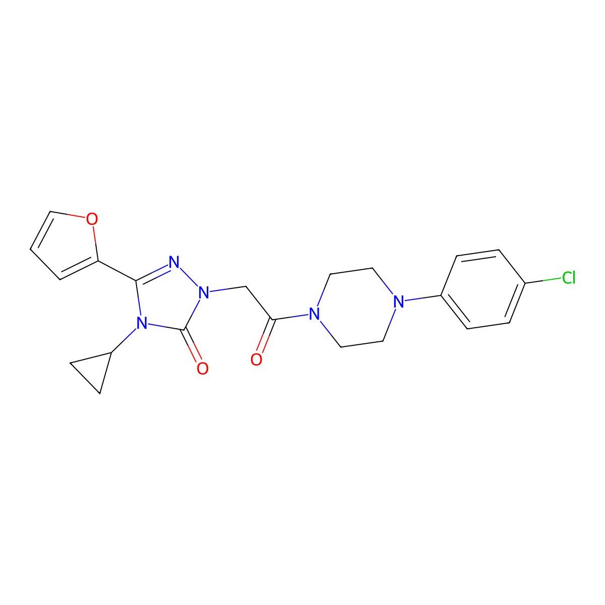 1-(2-(4-(4-chlorophenyl)piperazin-1-yl)-2-oxoethyl)-4-cyclopropyl-3-(furan-2-yl)-1H-1,2,4-triazol-5(4H)-one molecular structure, CAS 1797174-70-9