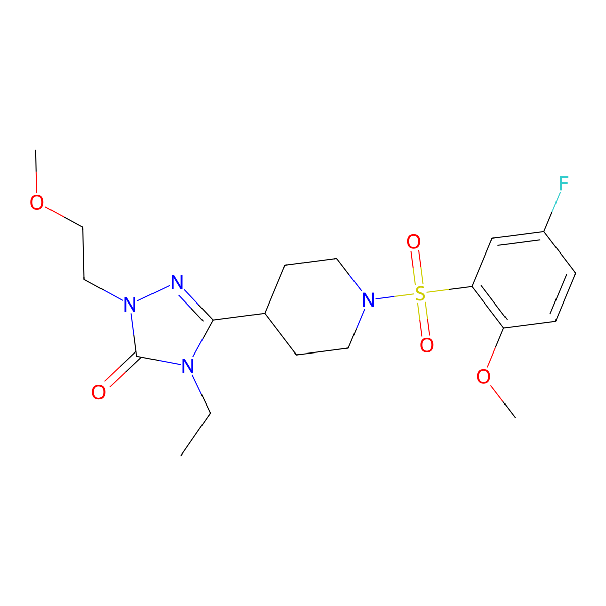 4-ethyl-3-(1-((5-fluoro-2-methoxyphenyl)sulfonyl)piperidin-4-yl)-1-(2-methoxyethyl)-1H-1,2,4-triazol-5(4H)-one molecular structure, CAS 1797174-99-2