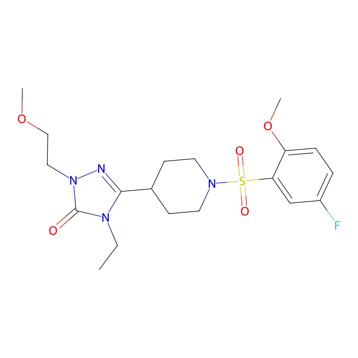 4-ethyl-3-(1-((5-fluoro-2-methoxyphenyl)sulfonyl)piperidin-4-yl)-1-(2-methoxyethyl)-1H-1,2,4-triazol-5(4H)-one molecular structure, CAS 1797174-99-2