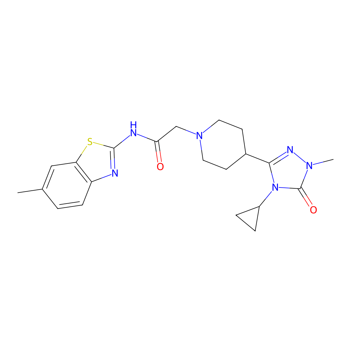 2-(4-(4-cyclopropyl-1-methyl-5-oxo-4,5-dihydro-1H-1,2,4-triazol-3-yl)piperidin-1-yl)-N-(6-methylbenzo[d]thiazol-2-yl)acetamide molecular structure, CAS 1797175-04-2