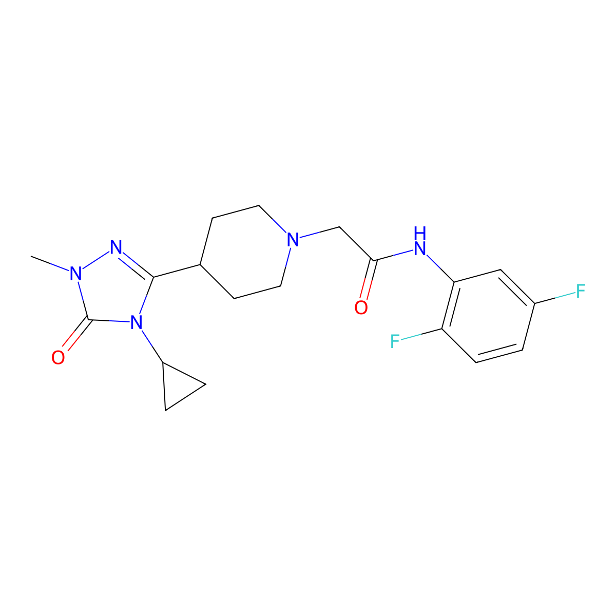 2-[4-(4-cyclopropyl-1-methyl-5-oxo-4,5-dihydro-1H-1,2,4-triazol-3-yl)piperidin-1-yl]-N-(2,5-difluorophenyl)acetamide molecular structure, CAS 1797175-09-7