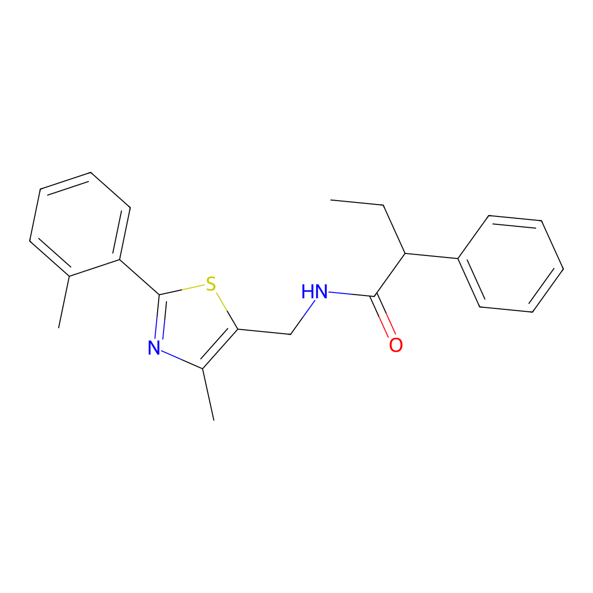 N-((4-methyl-2-(o-tolyl)thiazol-5-yl)methyl)-2-phenylbutanamide molecular structure, CAS 1797175-37-1