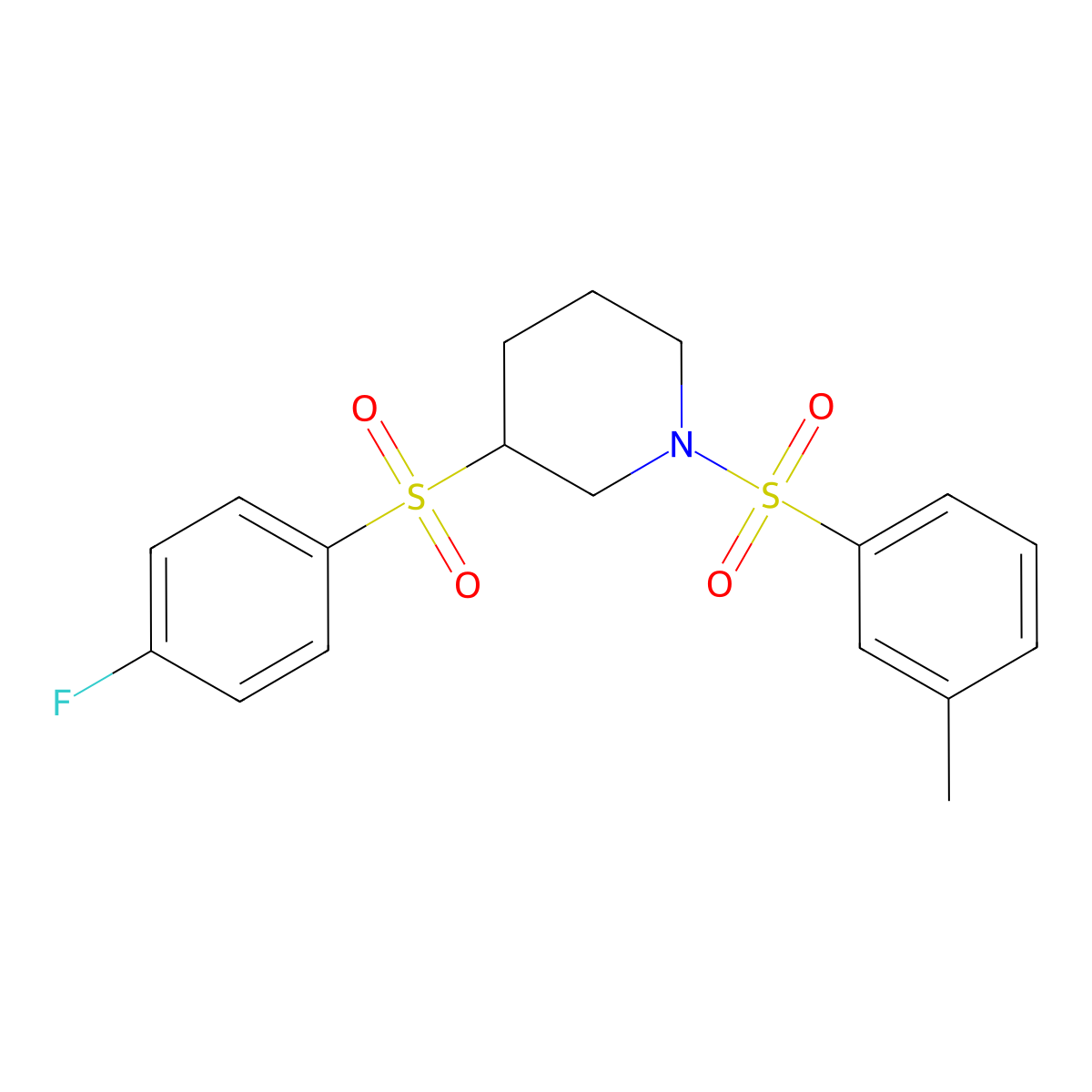 3-((4-Fluorophenyl)sulfonyl)-1-(m-tolylsulfonyl)piperidine molecular structure, CAS 1797175-99-5