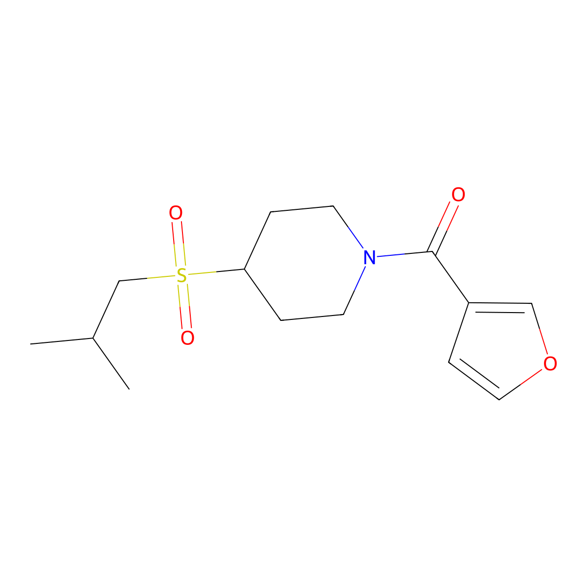 Furan-3-yl(4-(isobutylsulfonyl)piperidin-1-yl)methanone molecular structure, CAS 1797176-11-4