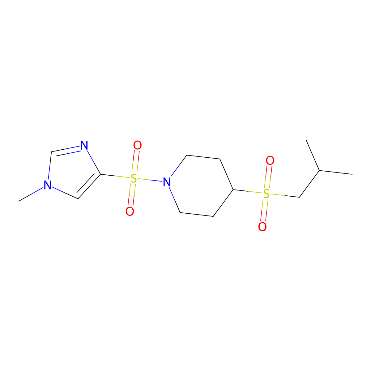 4-(isobutylsulfonyl)-1-((1-methyl-1H-imidazol-4-yl)sulfonyl)piperidine molecular structure, CAS 1797176-24-9