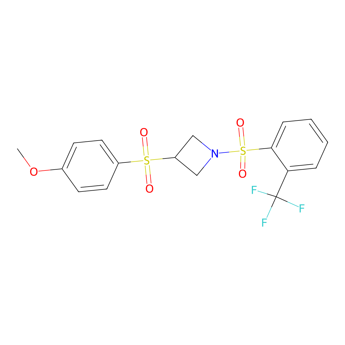 3-((4-Methoxyphenyl)sulfonyl)-1-((2-(trifluoromethyl)phenyl)sulfonyl)azetidine molecular structure, CAS 1797176-99-8