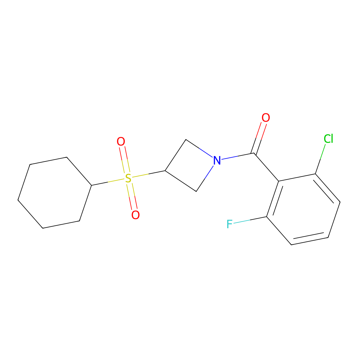 (2-Chloro-6-fluorophenyl)(3-(cyclohexylsulfonyl)azetidin-1-yl)methanone molecular structure, CAS 1797177-25-3