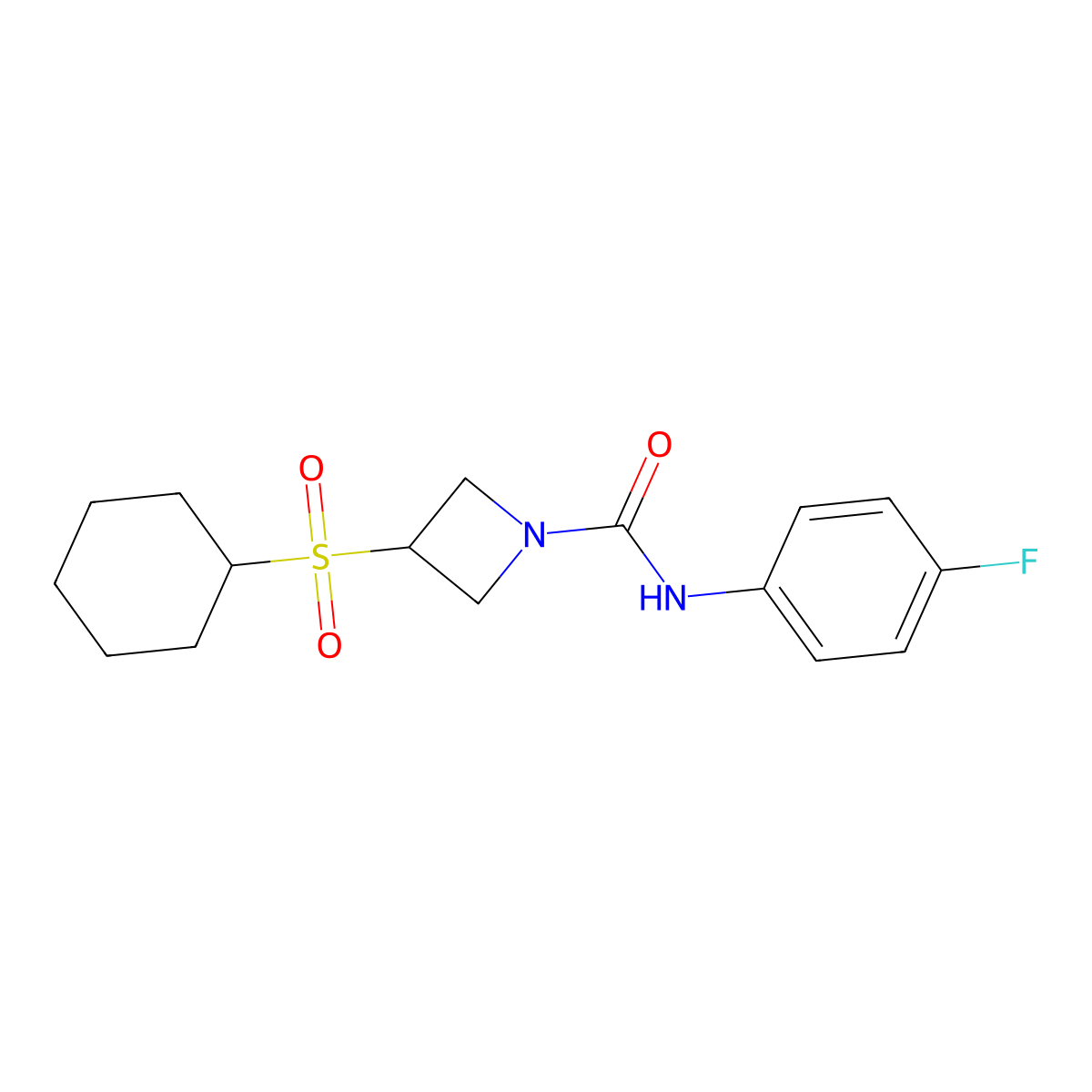 3-(cyclohexylsulfonyl)-N-(4-fluorophenyl)azetidine-1-carboxamide molecular structure, CAS 1797177-45-7