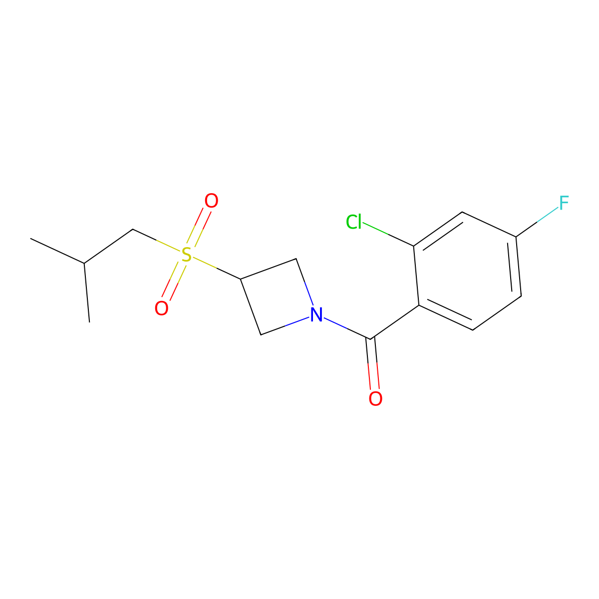 (2-Chloro-4-fluorophenyl)(3-(isobutylsulfonyl)azetidin-1-yl)methanone molecular structure, CAS 1797177-55-9