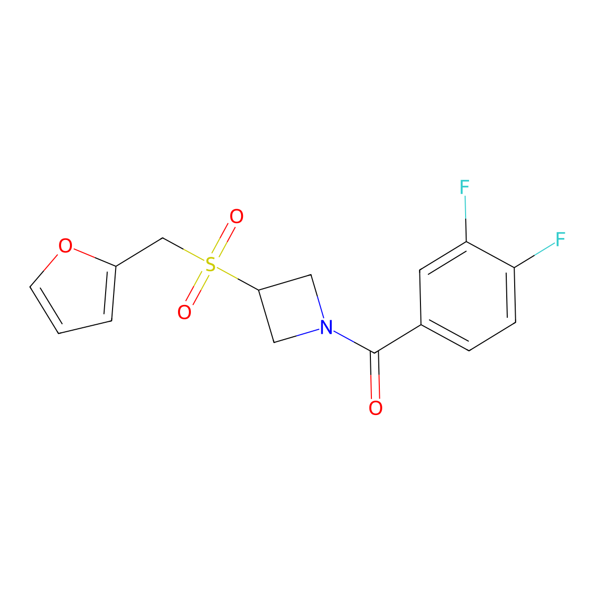 (3,4-Difluorophenyl)(3-((furan-2-ylmethyl)sulfonyl)azetidin-1-yl)methanone molecular structure, CAS 1797178-17-6