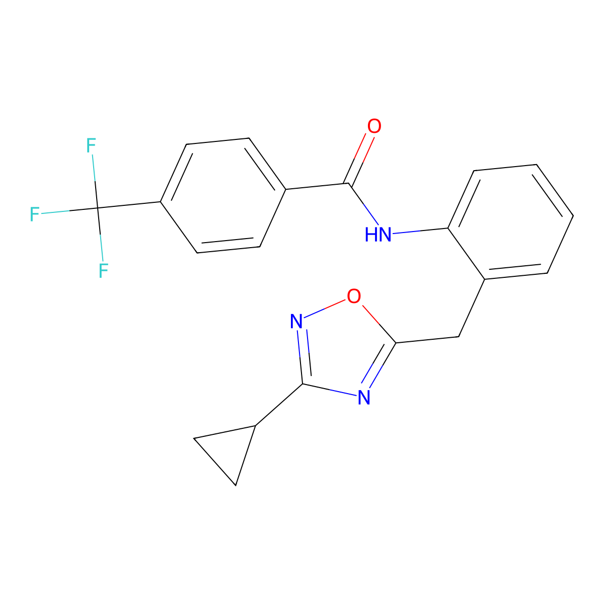 N-{2-[(3-Cyclopropyl-1,2,4-oxadiazol-5-YL)methyl]phenyl}-4-(trifluoromethyl)benzamide molecular structure, CAS 1797180-94-9