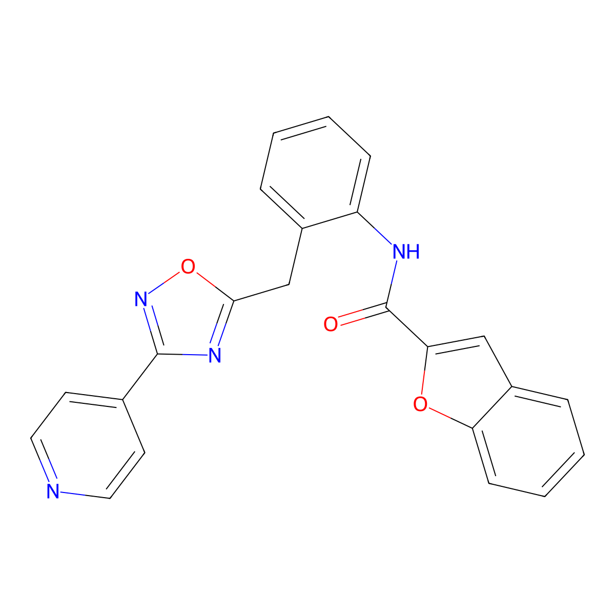 N-(2-((3-(pyridin-4-yl)-1,2,4-oxadiazol-5-yl)methyl)phenyl)benzofuran-2-carboxamide molecular structure, CAS 1797181-25-9