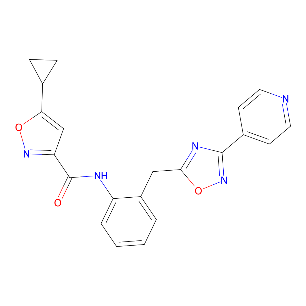 5-cyclopropyl-N-(2-((3-(pyridin-4-yl)-1,2,4-oxadiazol-5-yl)methyl)phenyl)isoxazole-3-carboxamide molecular structure, CAS 1797181-27-1