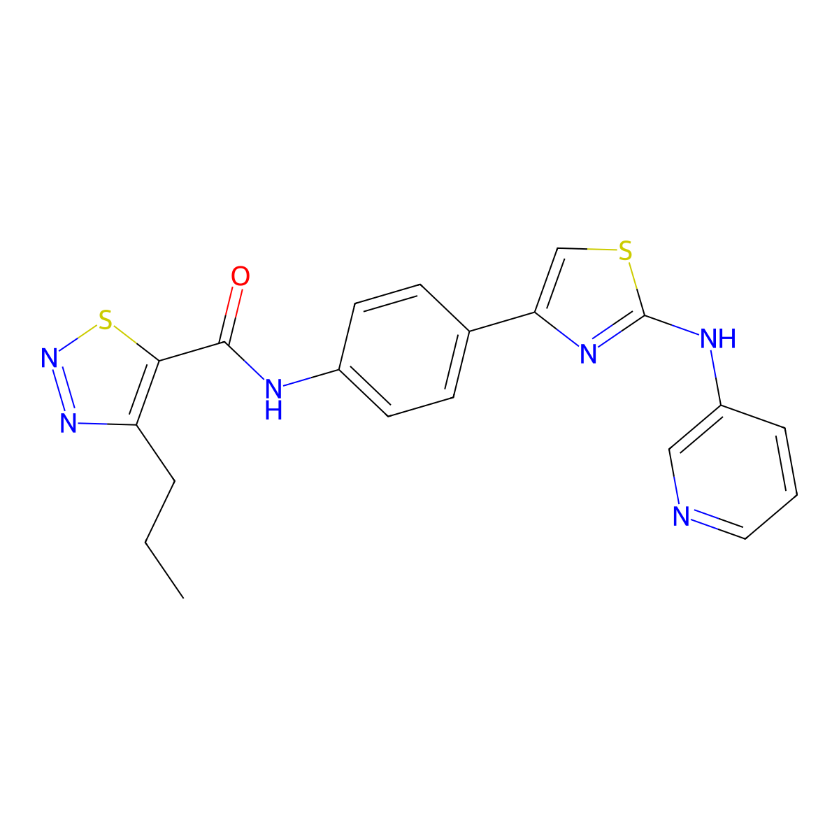 4-propyl-N-(4-(2-(pyridin-3-ylamino)thiazol-4-yl)phenyl)-1,2,3-thiadiazole-5-carboxamide molecular structure, CAS 1797181-59-9