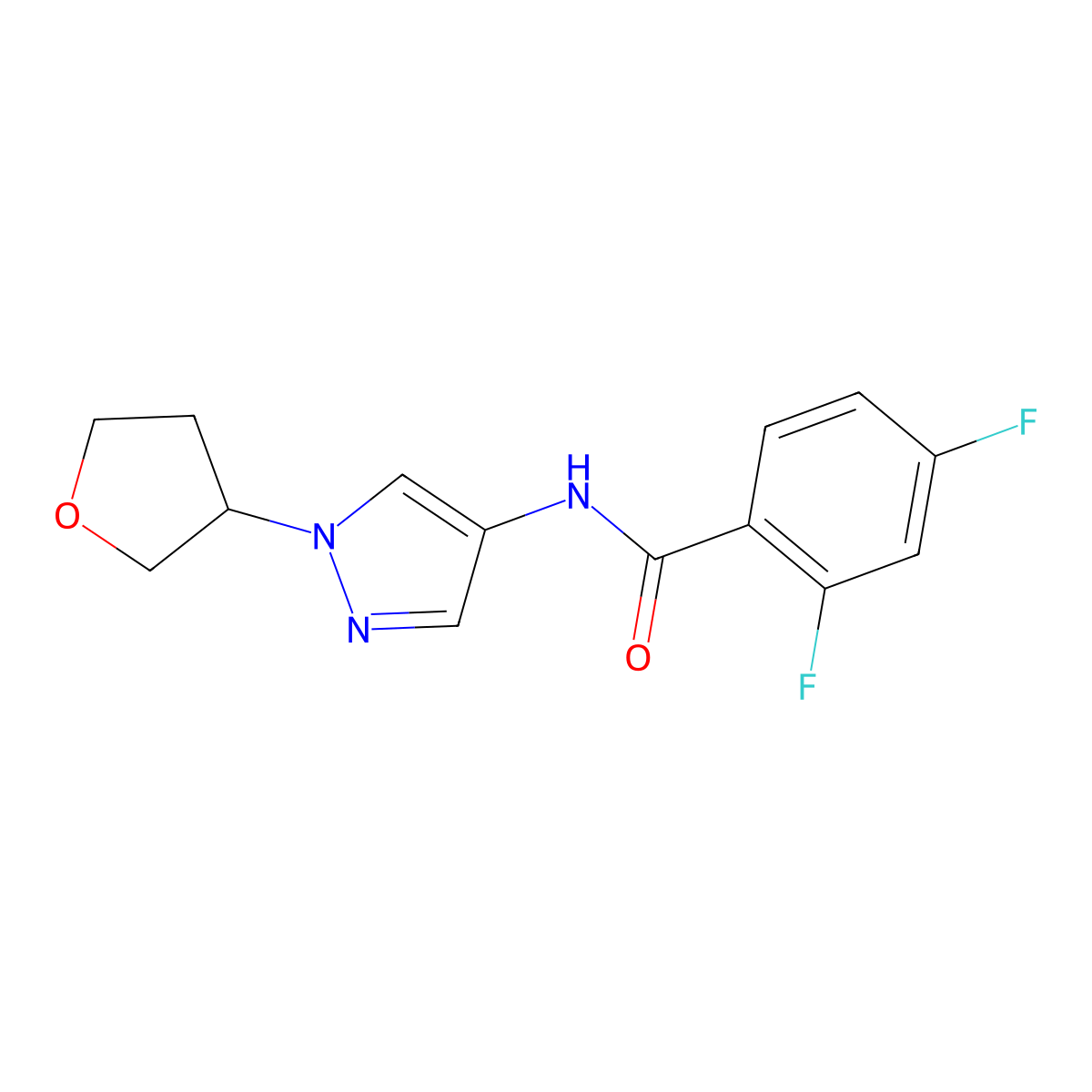 2,4-difluoro-N-(1-(tetrahydrofuran-3-yl)-1H-pyrazol-4-yl)benzamide molecular structure, CAS 1797181-64-6