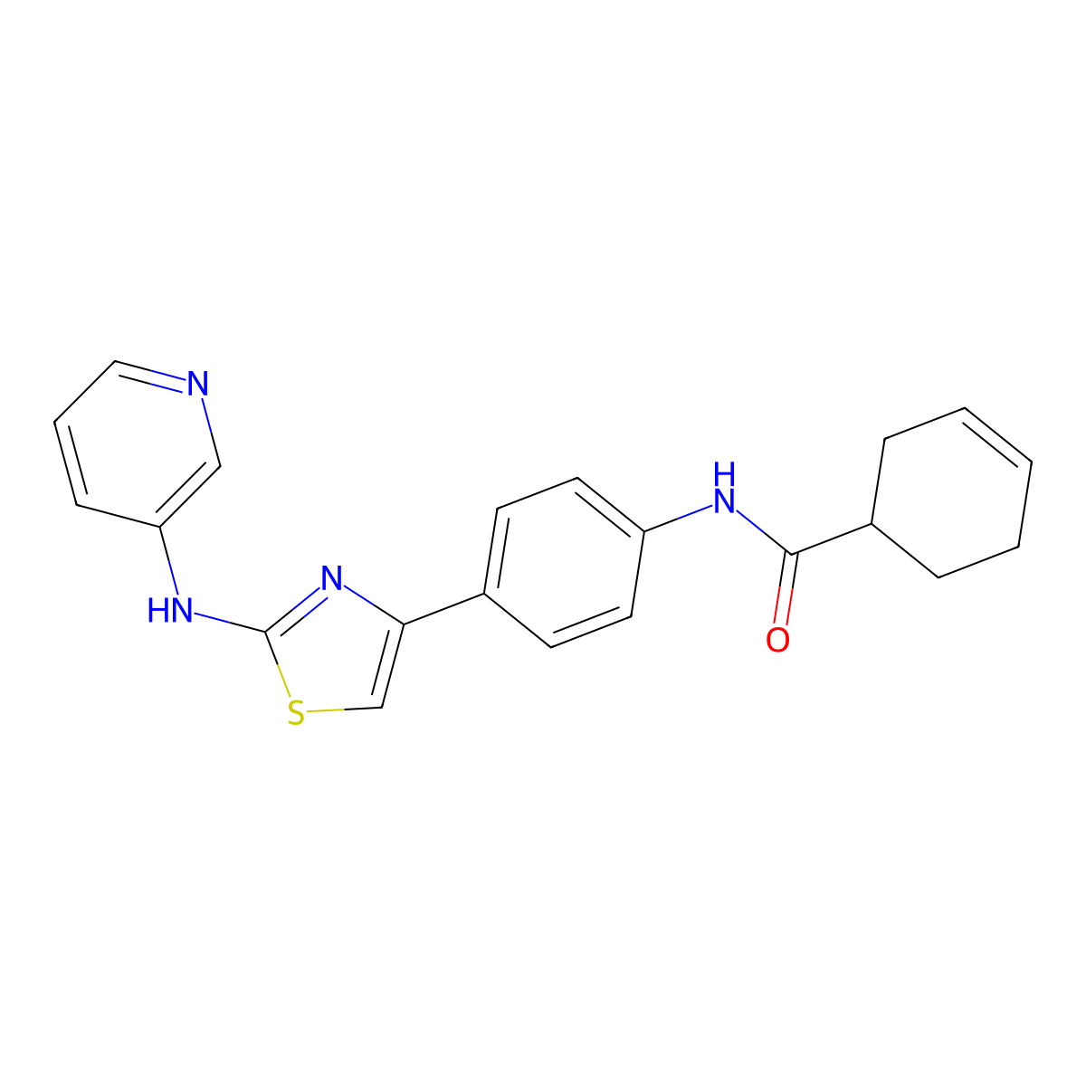 N-(4-(2-(pyridin-3-ylamino)thiazol-4-yl)phenyl)cyclohex-3-enecarboxamide molecular structure, CAS 1797181-66-8