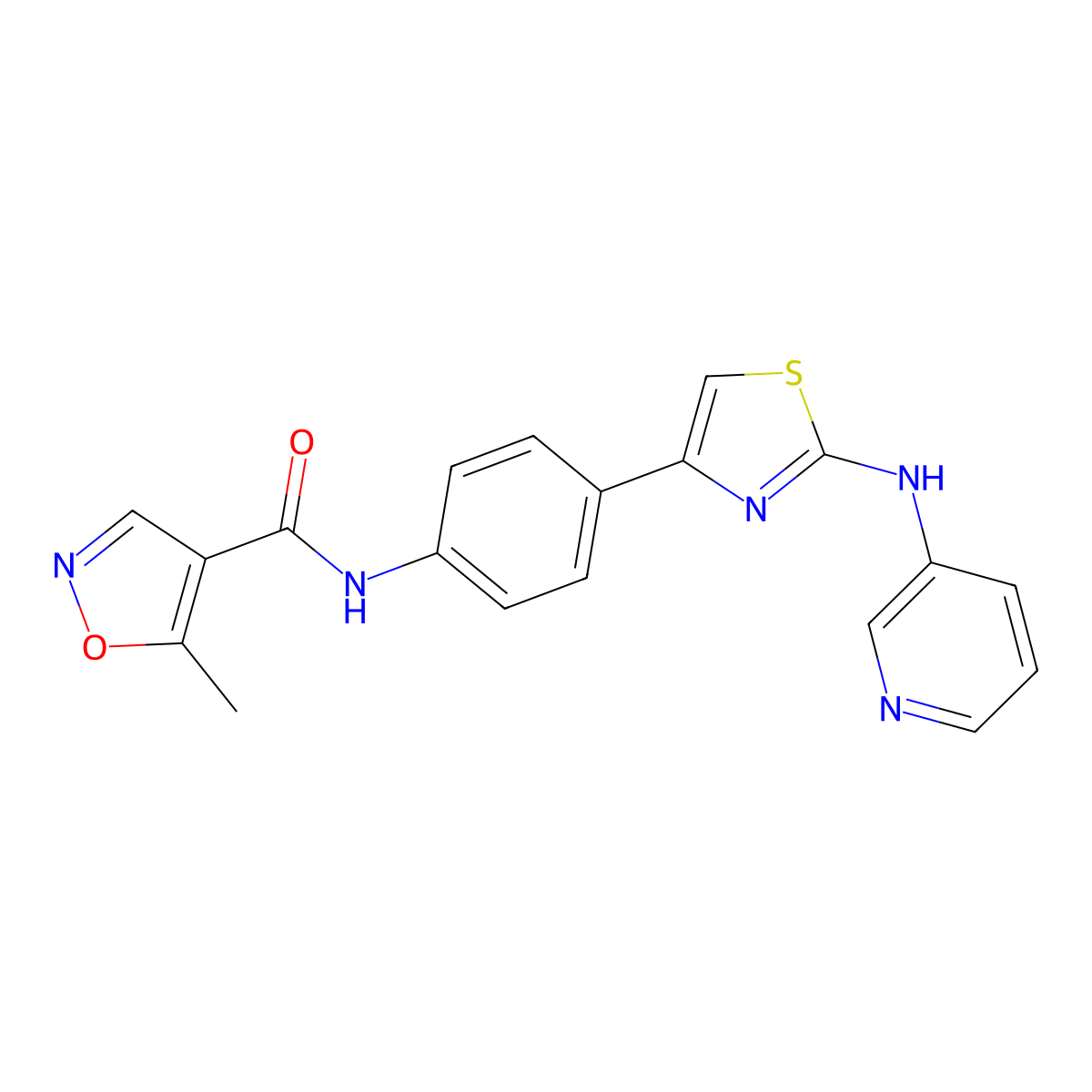 5-methyl-N-(4-(2-(pyridin-3-ylamino)thiazol-4-yl)phenyl)isoxazole-4-carboxamide molecular structure, CAS 1797181-68-0