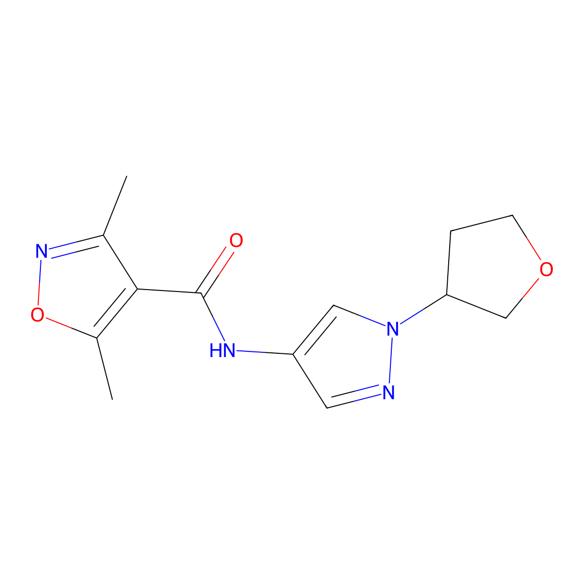3,5-dimethyl-N-(1-(tetrahydrofuran-3-yl)-1H-pyrazol-4-yl)isoxazole-4-carboxamide molecular structure, CAS 1797181-70-4