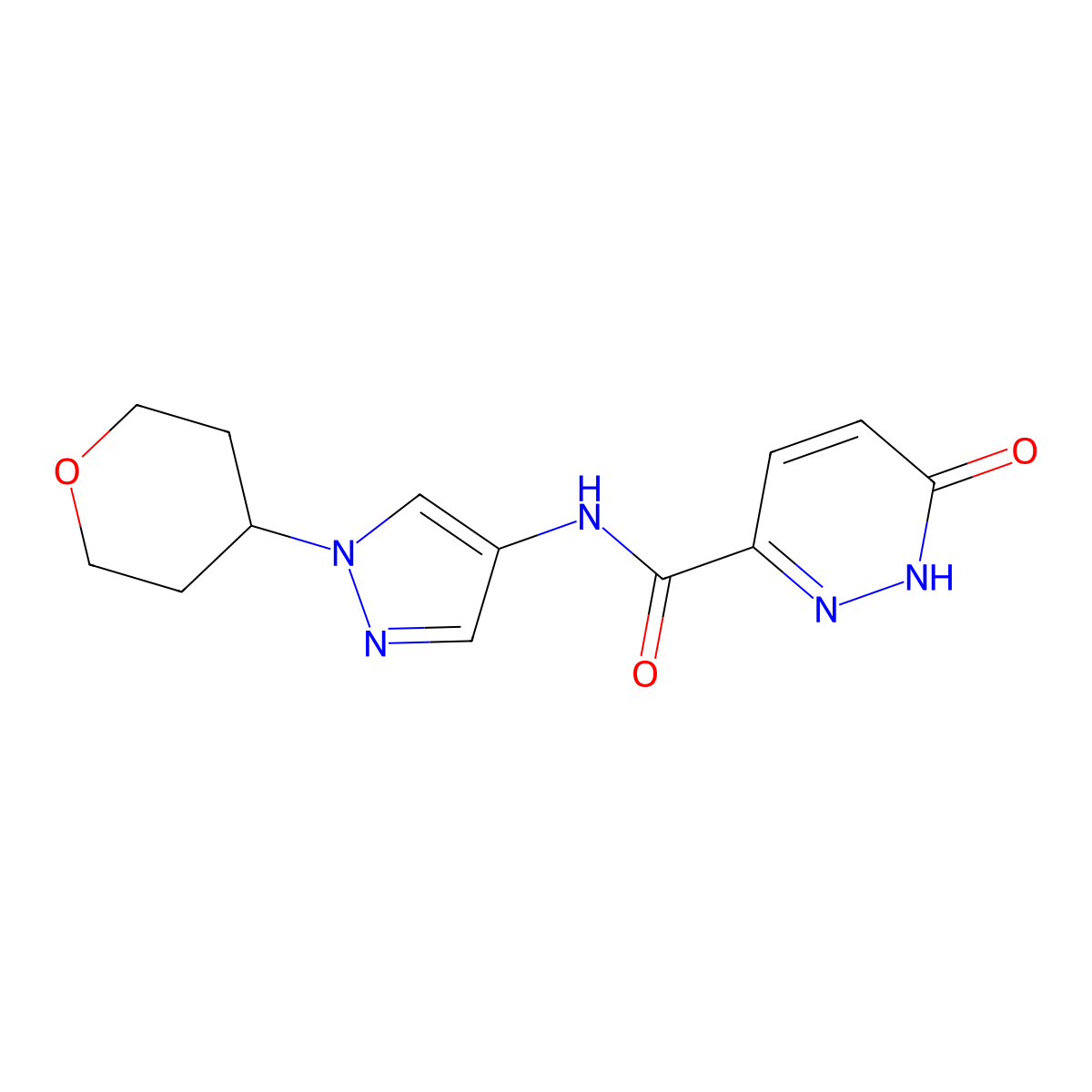 6-oxo-N-(1-(tetrahydro-2H-pyran-4-yl)-1H-pyrazol-4-yl)-1,6-dihydropyridazine-3-carboxamide molecular structure, CAS 1797181-76-0