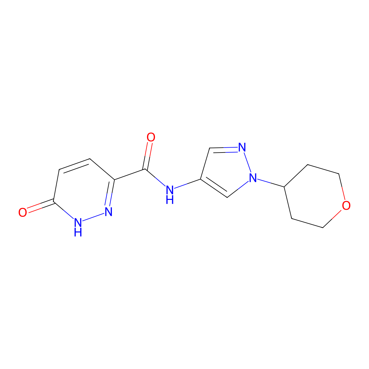 6-oxo-N-(1-(tetrahydro-2H-pyran-4-yl)-1H-pyrazol-4-yl)-1,6-dihydropyridazine-3-carboxamide molecular structure, CAS 1797181-76-0