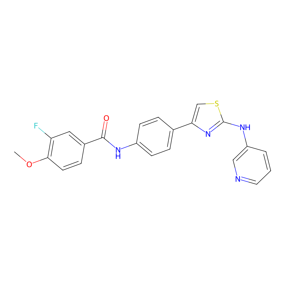 3-fluoro-4-methoxy-N-(4-(2-(pyridin-3-ylamino)thiazol-4-yl)phenyl)benzamide molecular structure, CAS 1797181-77-1