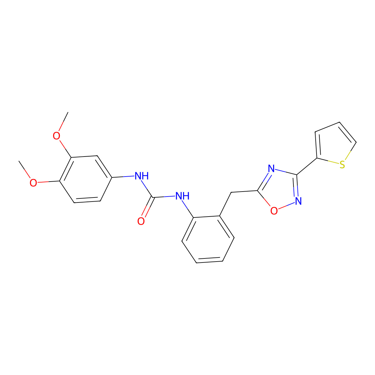 1-(3,4-Dimethoxyphenyl)-3-(2-((3-(thiophen-2-yl)-1,2,4-oxadiazol-5-yl)methyl)phenyl)urea molecular structure, CAS 1797181-93-1