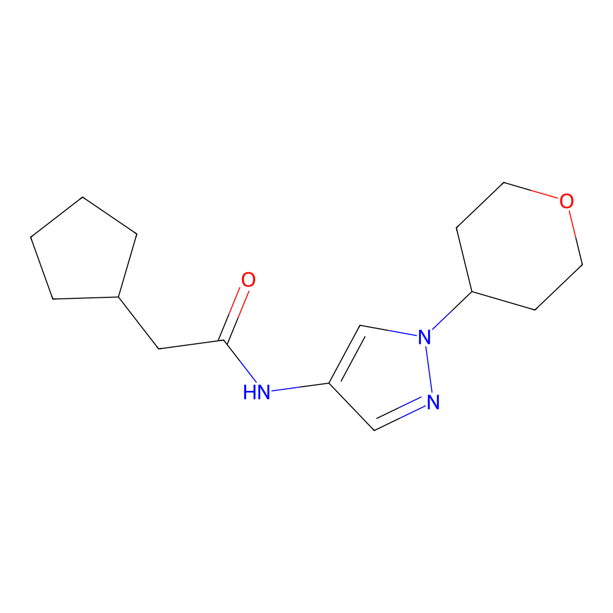 2-cyclopentyl-N-(1-(tetrahydro-2H-pyran-4-yl)-1H-pyrazol-4-yl)acetamide molecular structure, CAS 1797181-97-5