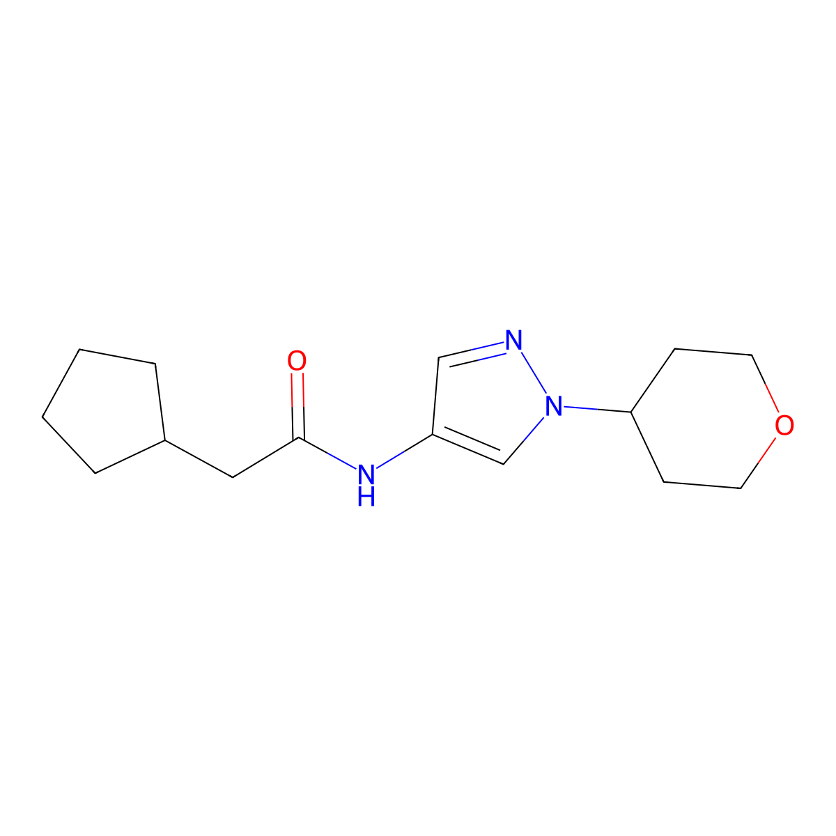 2-cyclopentyl-N-(1-(tetrahydro-2H-pyran-4-yl)-1H-pyrazol-4-yl)acetamide molecular structure, CAS 1797181-97-5