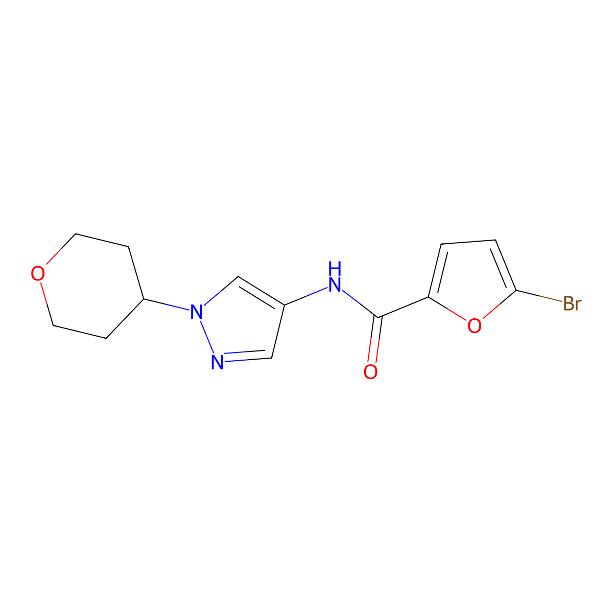 5-bromo-N-(1-(tetrahydro-2H-pyran-4-yl)-1H-pyrazol-4-yl)furan-2-carboxamide molecular structure, CAS 1797182-02-5