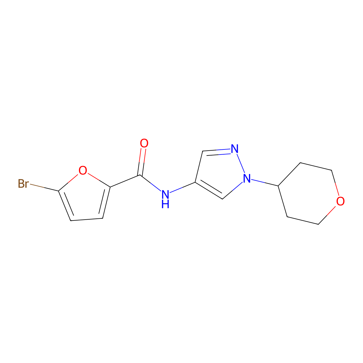5-bromo-N-(1-(tetrahydro-2H-pyran-4-yl)-1H-pyrazol-4-yl)furan-2-carboxamide molecular structure, CAS 1797182-02-5