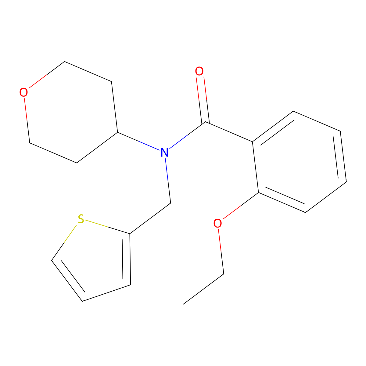 2-ethoxy-N-(tetrahydro-2H-pyran-4-yl)-N-(thiophen-2-ylmethyl)benzamide molecular structure, CAS 1797182-24-1