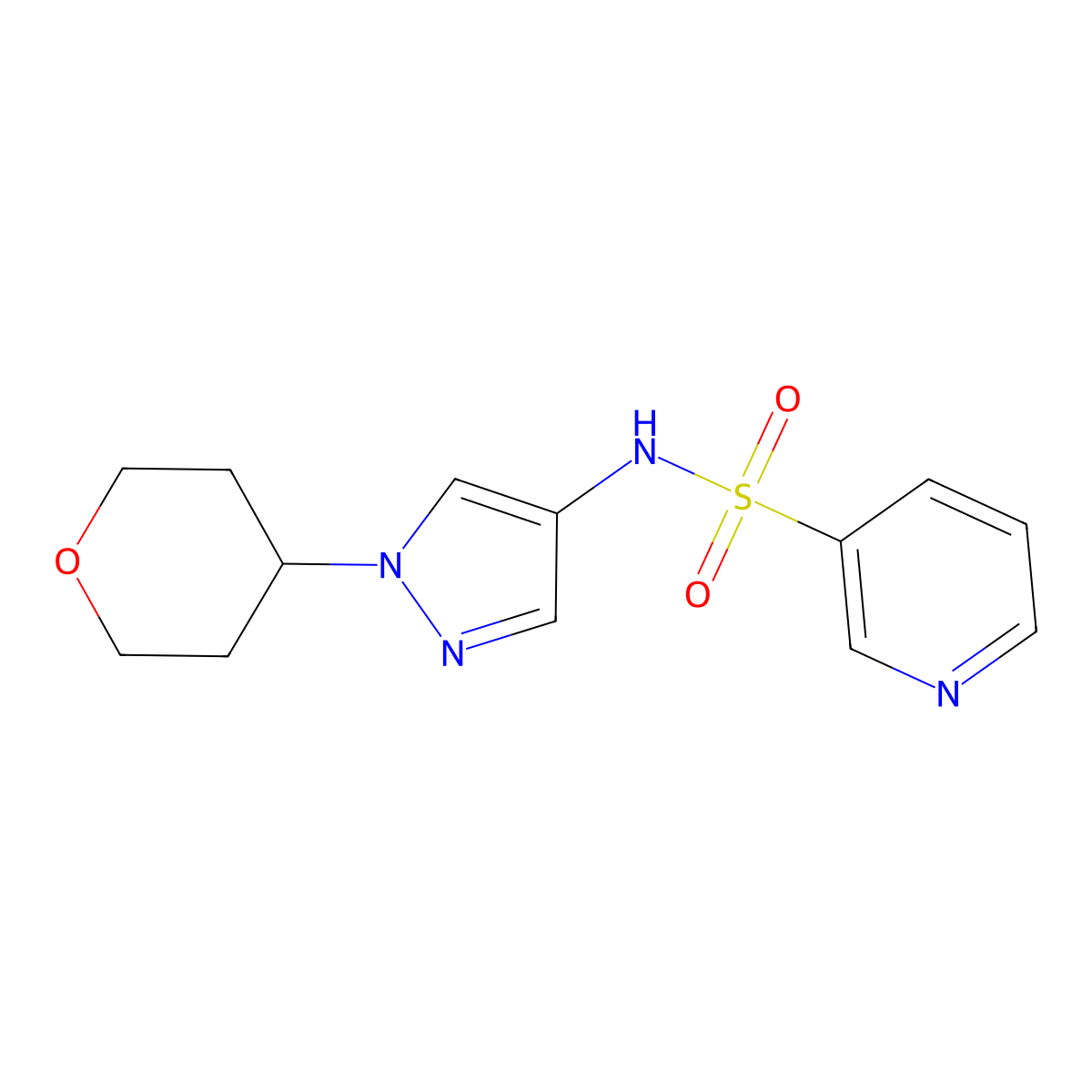 N-(1-(tetrahydro-2H-pyran-4-yl)-1H-pyrazol-4-yl)pyridine-3-sulfonamide molecular structure, CAS 1797182-30-9