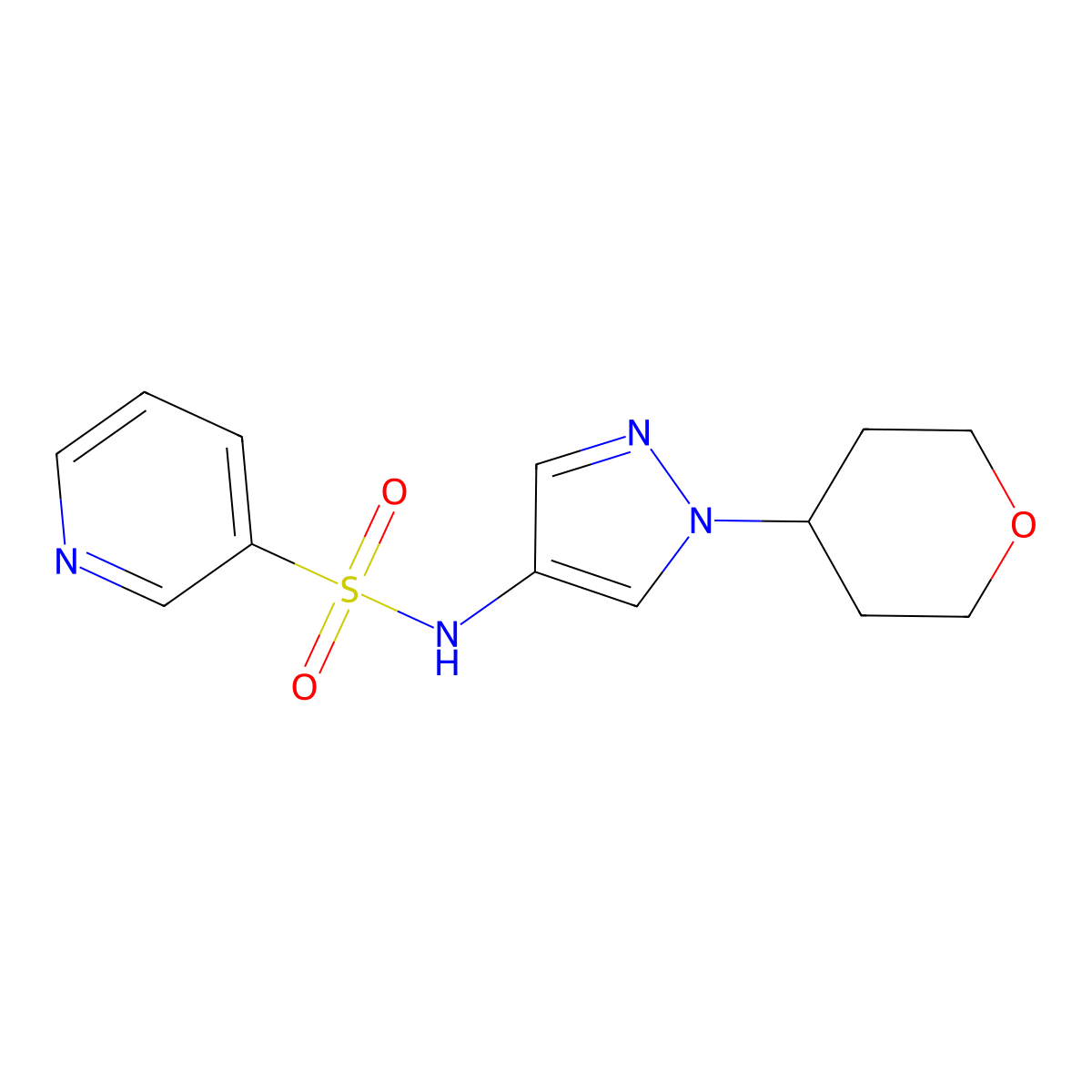 N-(1-(tetrahydro-2H-pyran-4-yl)-1H-pyrazol-4-yl)pyridine-3-sulfonamide molecular structure, CAS 1797182-30-9