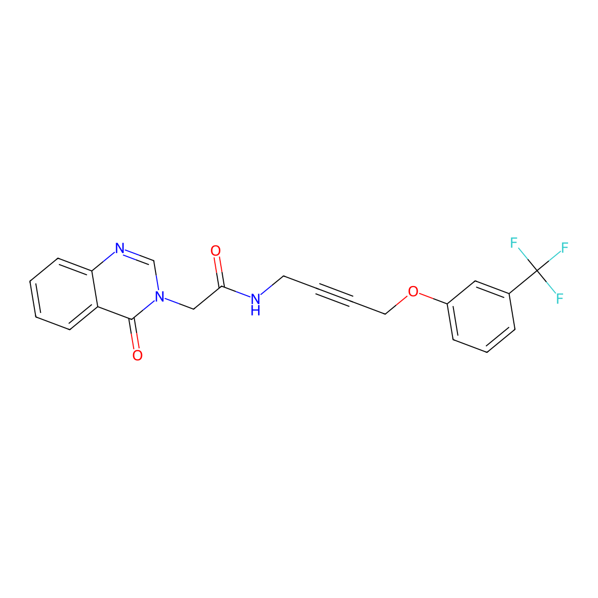 2-(4-oxoquinazolin-3(4H)-yl)-N-(4-(3-(trifluoromethyl)phenoxy)but-2-yn-1-yl)acetamide molecular structure, CAS 1797182-47-8