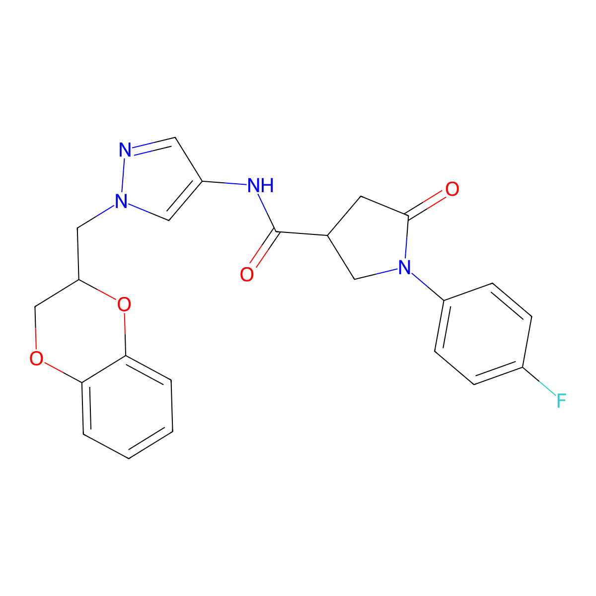N-{1-[(2,3-dihydro-1,4-benzodioxin-2-yl)methyl]-1H-pyrazol-4-yl}-1-(4-fluorophenyl)-5-oxopyrrolidine-3-carboxamide molecular structure, CAS 1797182-51-4