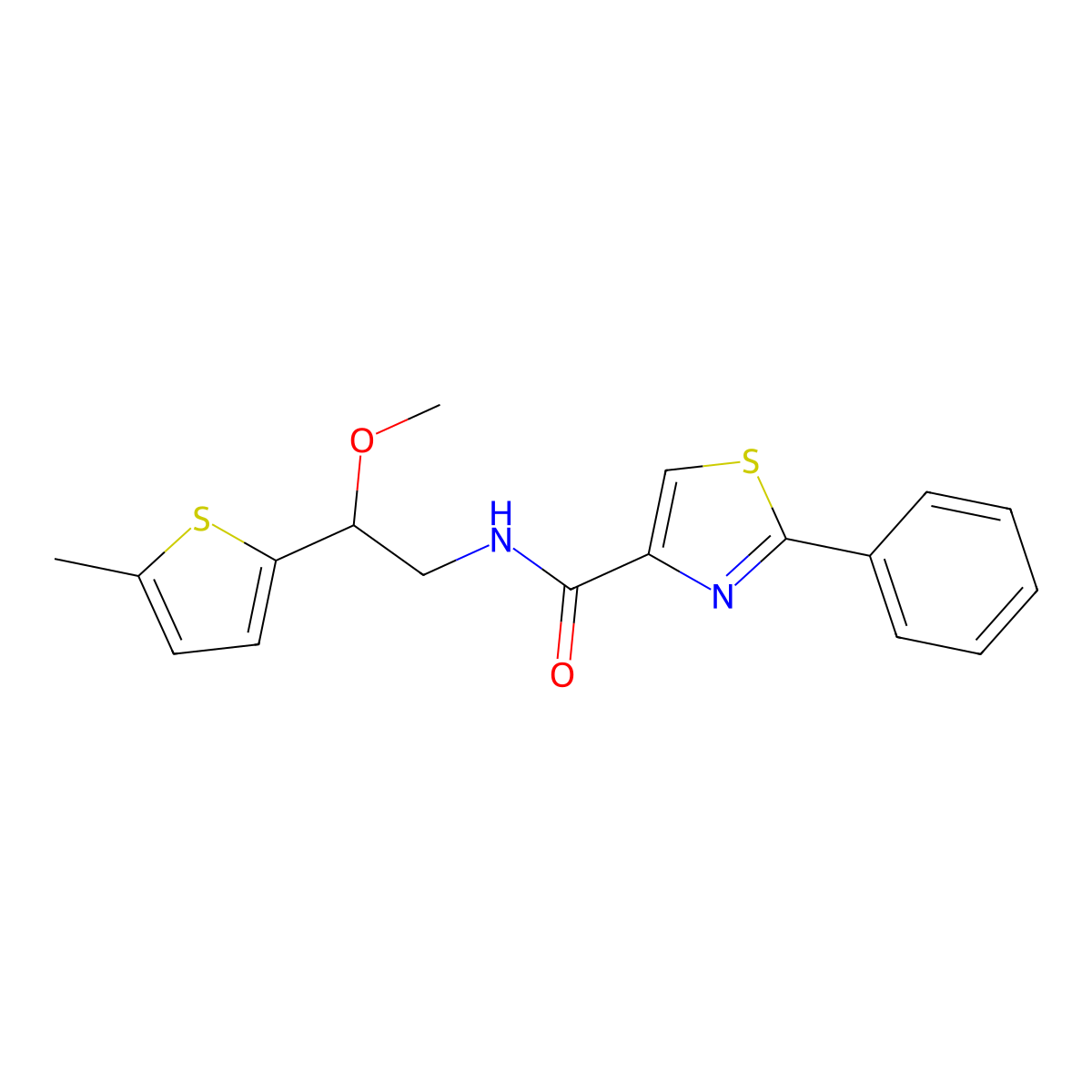 N-(2-methoxy-2-(5-methylthiophen-2-yl)ethyl)-2-phenylthiazole-4-carboxamide molecular structure, CAS 1797182-62-7
