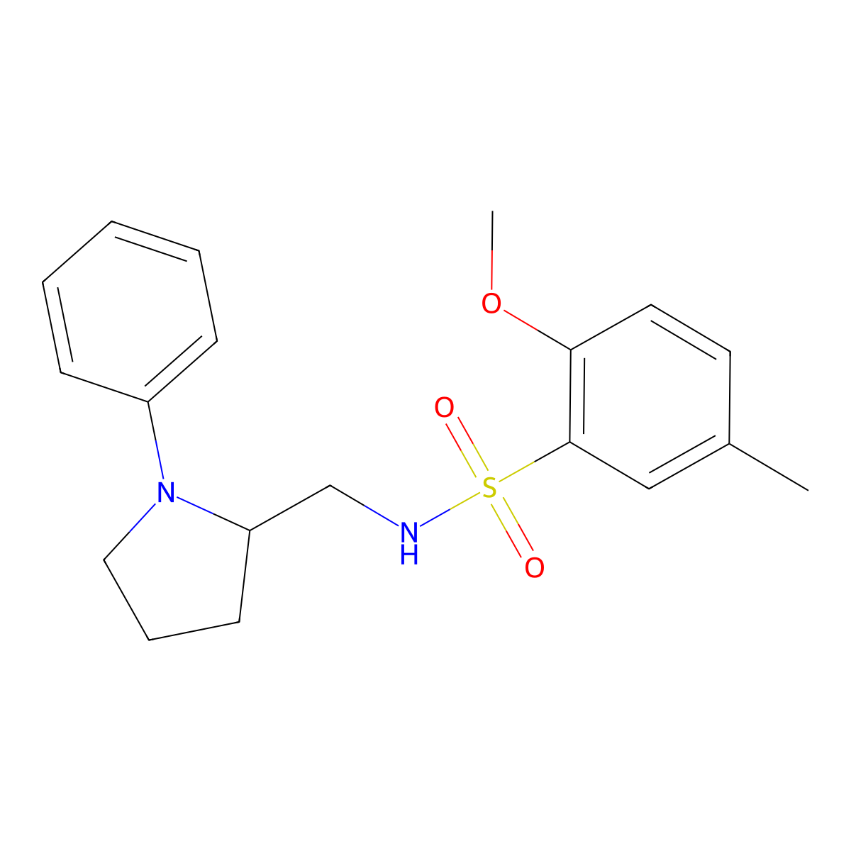 2-methoxy-5-methyl-N-((1-phenylpyrrolidin-2-yl)methyl)benzenesulfonamide molecular structure, CAS 1797182-69-4