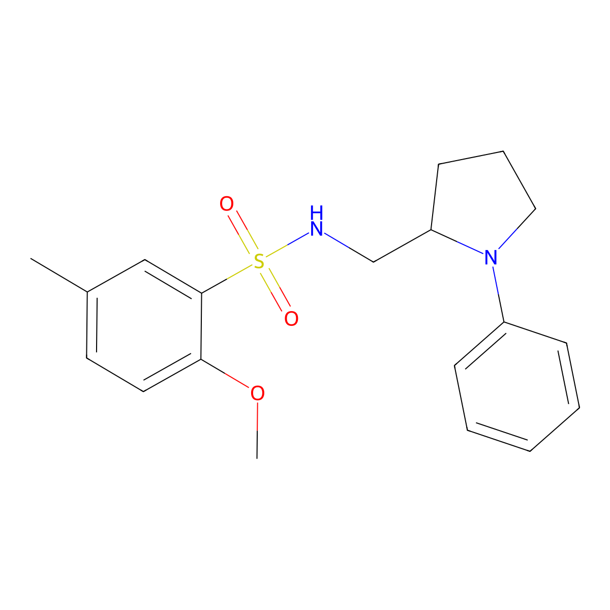 2-methoxy-5-methyl-N-((1-phenylpyrrolidin-2-yl)methyl)benzenesulfonamide molecular structure, CAS 1797182-69-4
