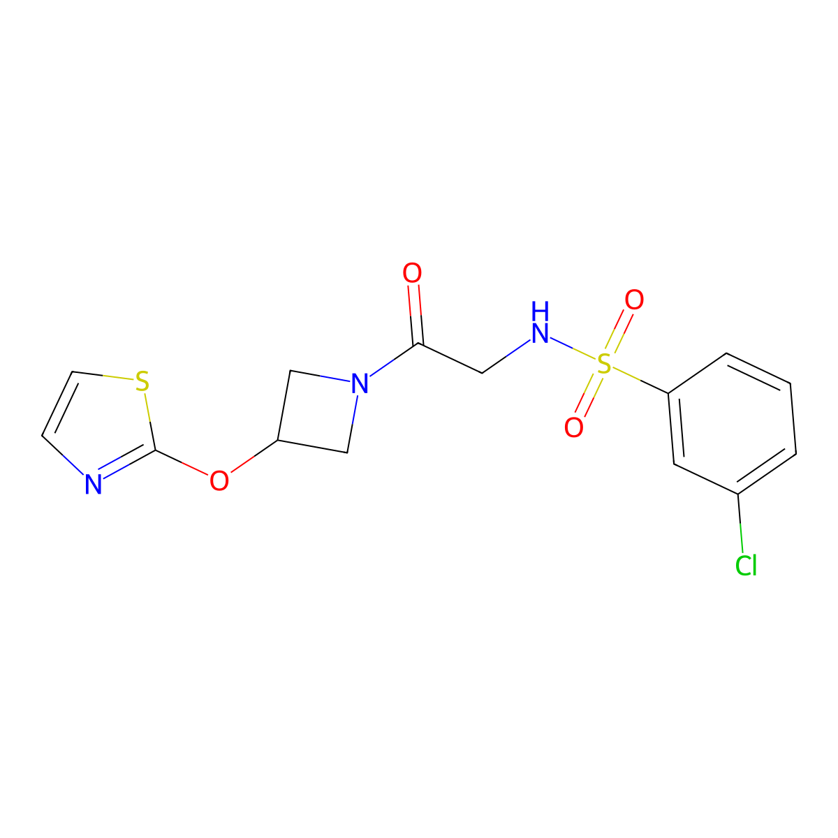 3-chloro-N-(2-oxo-2-(3-(thiazol-2-yloxy)azetidin-1-yl)ethyl)benzenesulfonamide molecular structure, CAS 1797182-71-8