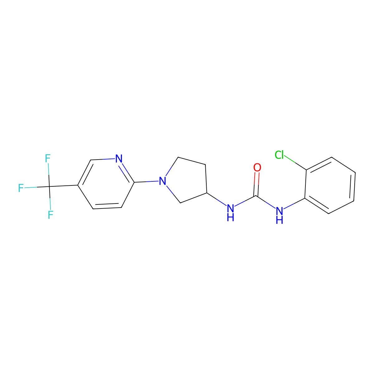 1-(2-Chlorophenyl)-3-(1-(5-(trifluoromethyl)pyridin-2-yl)pyrrolidin-3-yl)urea molecular structure, CAS 1797182-72-9