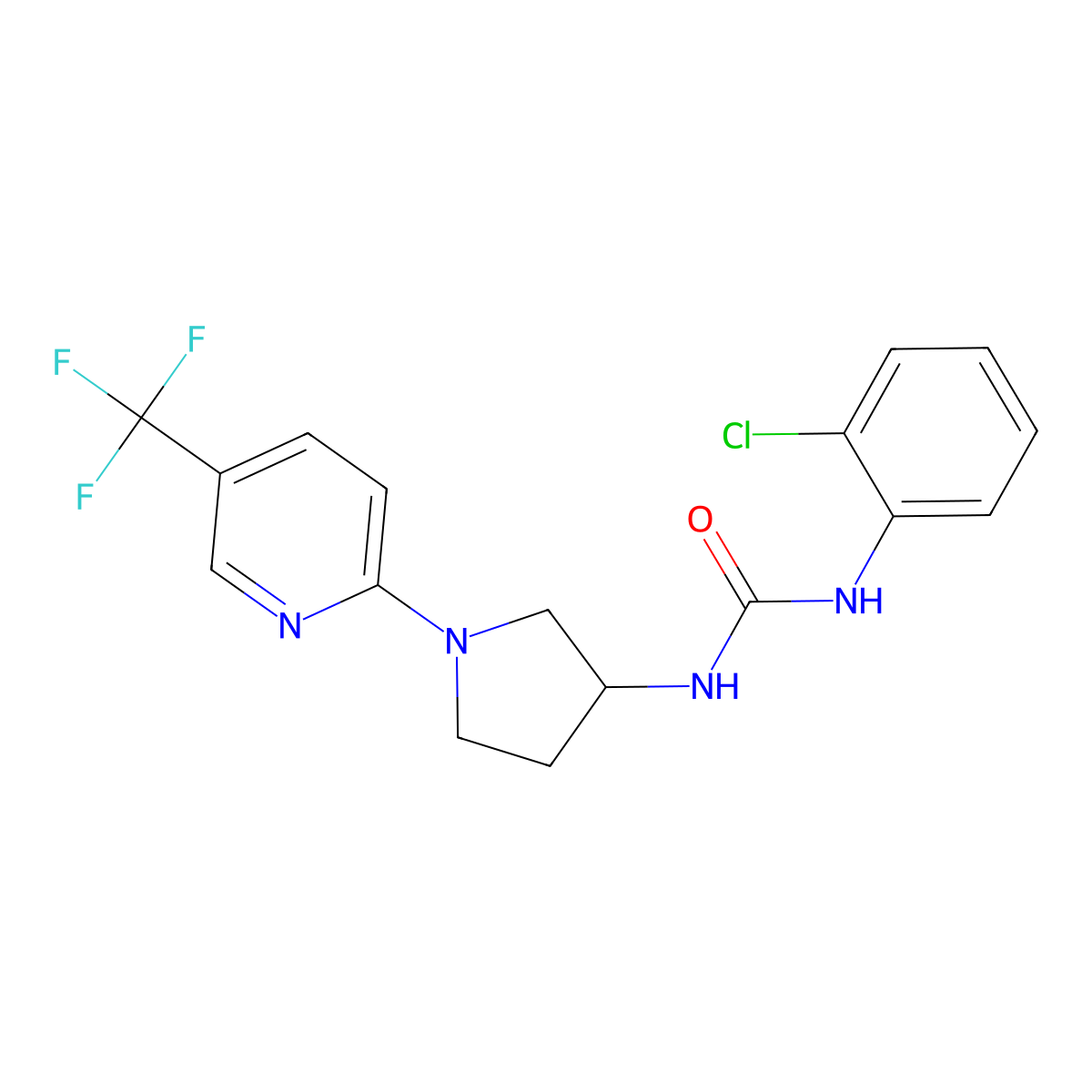 1-(2-Chlorophenyl)-3-(1-(5-(trifluoromethyl)pyridin-2-yl)pyrrolidin-3-yl)urea molecular structure, CAS 1797182-72-9